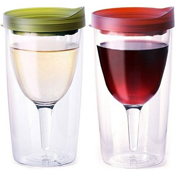 Vino2Go Double Wall Insulated Acrylic Wine Cup Tumbler with Verde and