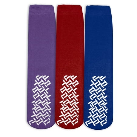 

N+G1336:G1430obles Assorted Anti Skid/ No Slip Hospital Gripper Socks Great for adults men women. Designed for medical hospital patients but great for everyone (3 Pairs Purple Red Blue)