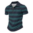thumbnail image 6 of Mens Polo Shirts Casual Quarter-Zip Striped Beach Shirt Lightweight Short Sleeve T Shirt Classic Soft Lapel Collared Pullover OIOLOYJM Dark Green M, 6 of 9