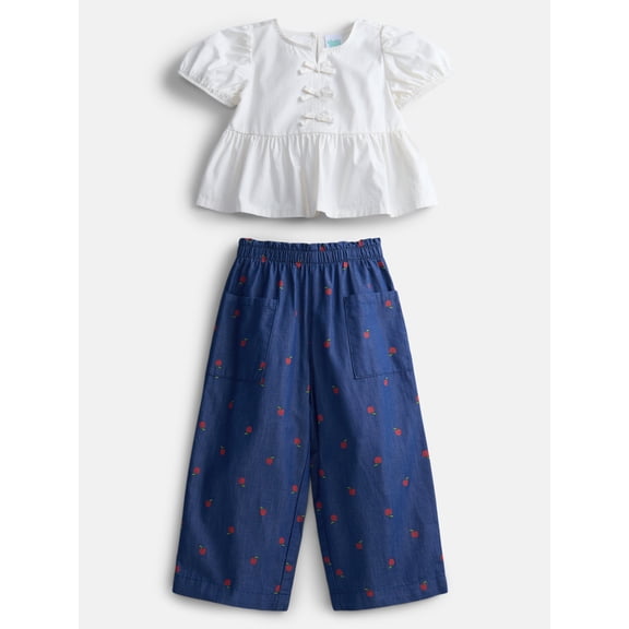 Wonder Nation Toddler Girls Peasant Top and Pants Set, 2-Piece, Sizes 12M-5T