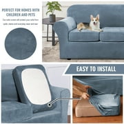Velvet Plush Sofa Covers, Armchair Loveseat Couch Slipcover with Separate Cushion Cover (Gray Blue, For 3-Seater Sofa)