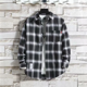 thumbnail image 1 of Camisa de manga larga a cuadros finos 2021 para hombre, camisa holgada de estilo coreano a la moda, ropa de trabajo informal para hombre, 1 of 4