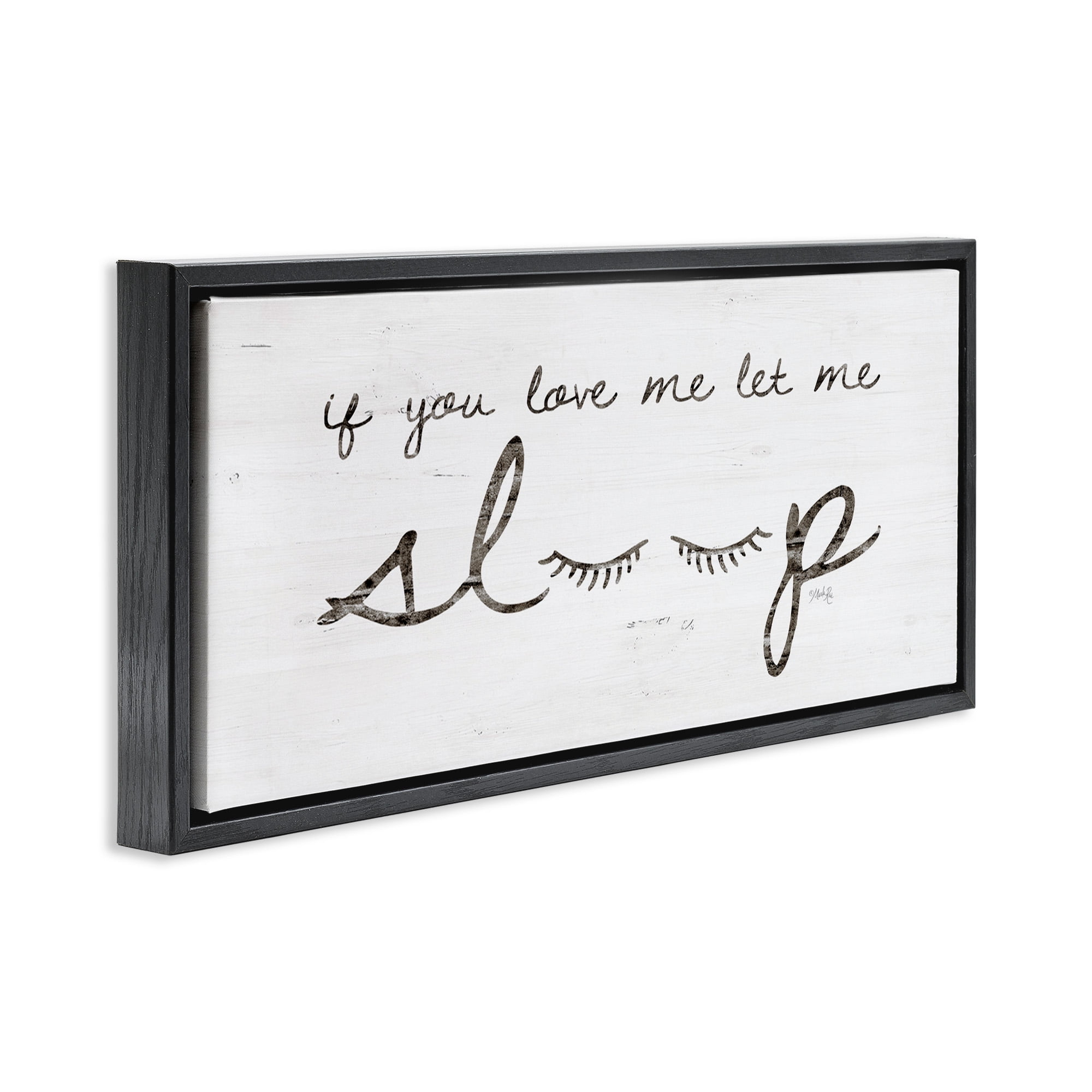 Stupell Industries Let Me Sleep Phrase with Eyelashes Inspirational Painting Black Floater Framed Canvas Art Print Wall Art, 31 x 14