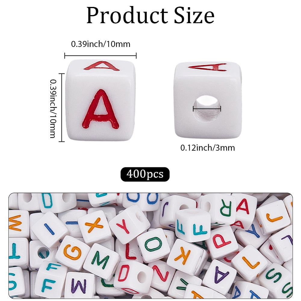 40OPcs Acrylic Horizontal Hole Letter Beads Cube Mixed Color 10mm Hole: 3mm