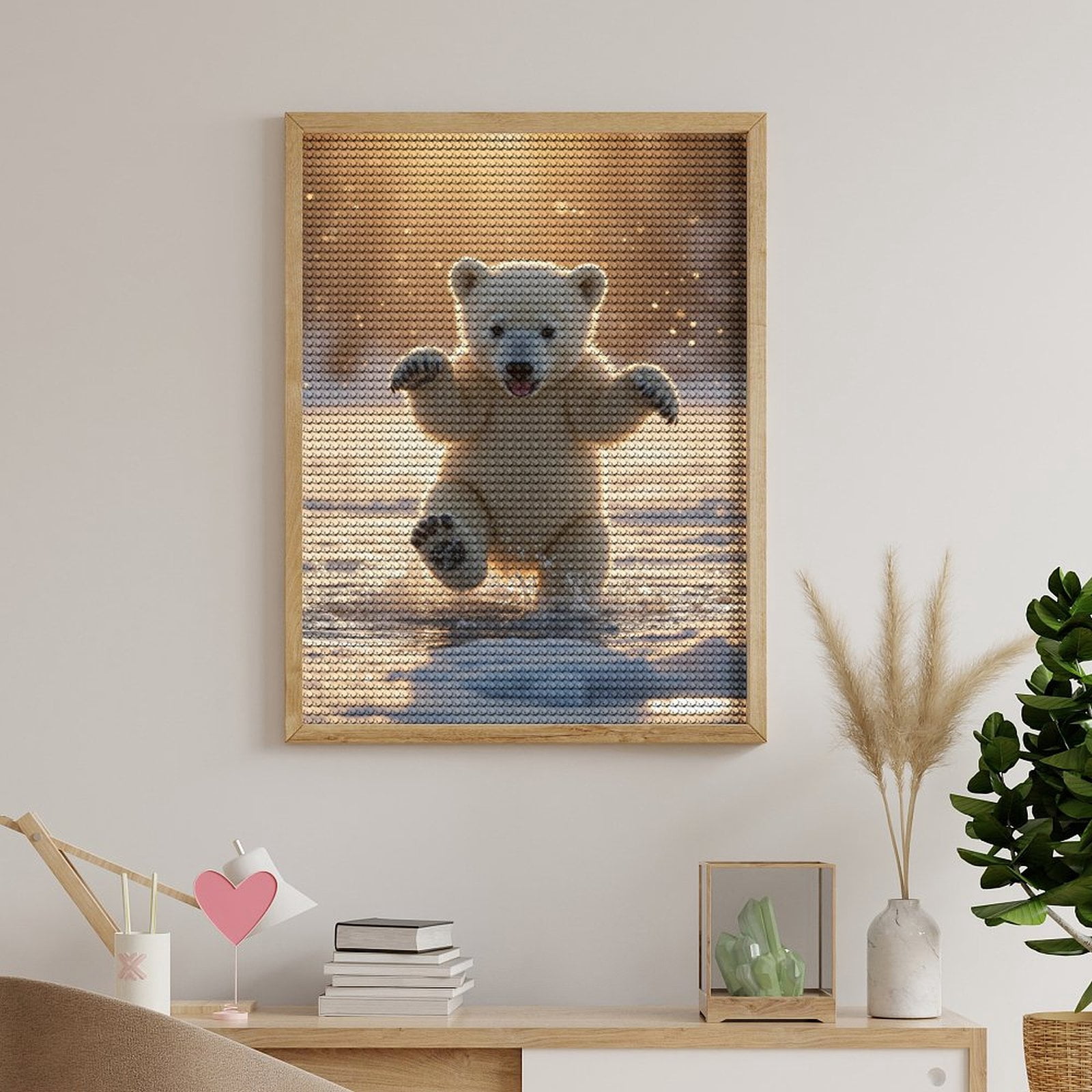 Diamond Art Kits for Adults, Polar Bear Cub Splashing Sunshine 5D Diamond Painting Kits for Adults Beginners, DIY Full Drill Diamond Painting, Gem Art and Crafts 12x16