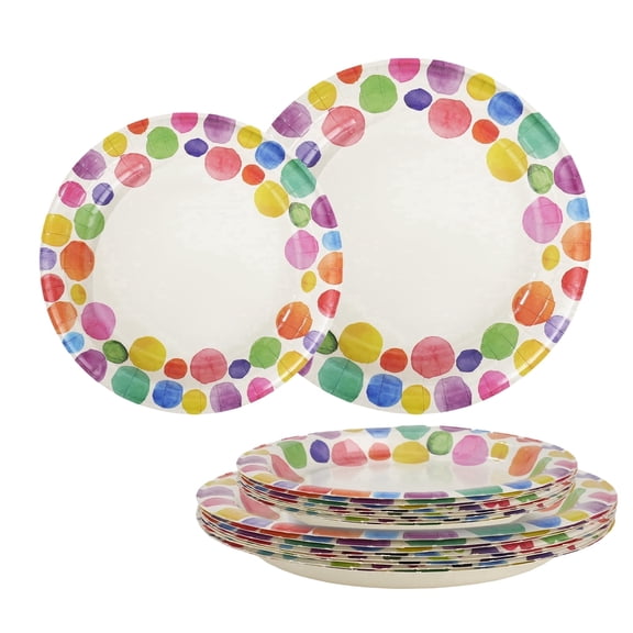 60 Pcs Paper Plates Sets Disposable, 30 Pcs 8.5inch Plates and 30 Pcs 10inch Plates, Compostable Round Multi Color Plates for Party, Valentine's Day, Microwaveable Plates for Dinner and Everyday Use