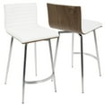 thumbnail image 2 of Mason Contemporary Swivel Counter Stool In Stainless Steel, Walnut Wood, And White Faux Leather - Set Of 2, 2 of 7