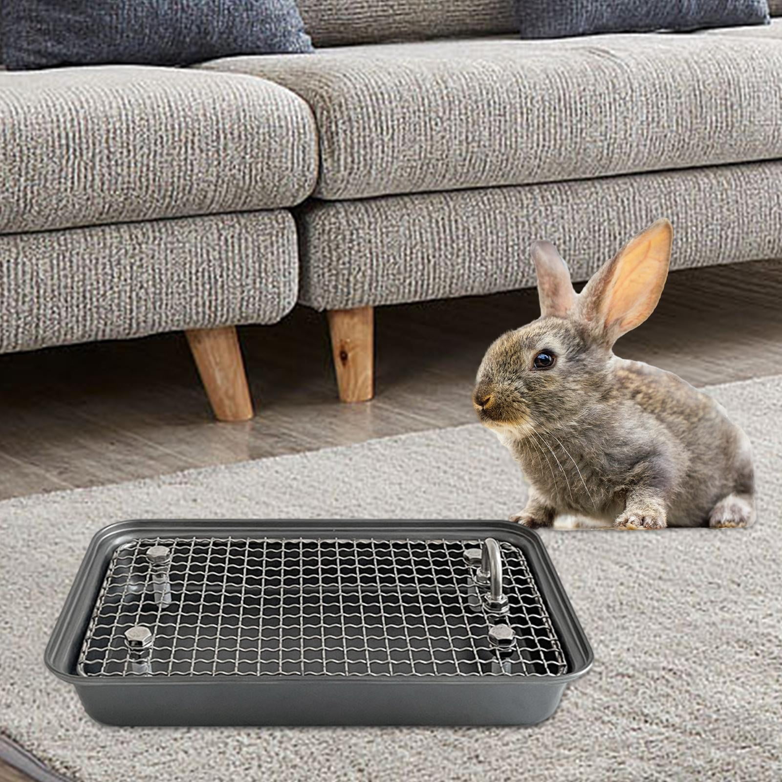 Small Animal Cage Toilet Rabbit Litter Toilet Easy to Clean with Grid for Rabbit Bunny Guinea Pig Chinchilla Cage Accessories Gray