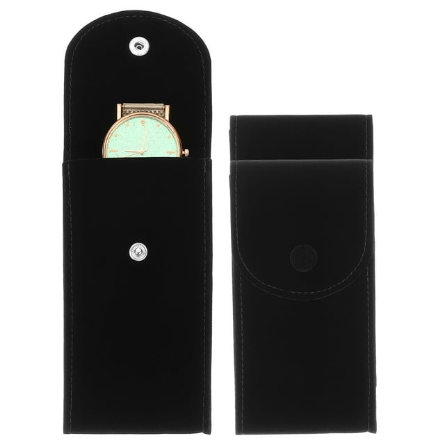Uxcell 2 Pcs Bolsa de Reloj de Terciopelo, Funda de Viaje para Reloj Portátil, Bolsa de Almacenamiento Suave con Almohadilla Interior de Botón a Presión para Regalo de Hombres y Mujeres, Negra