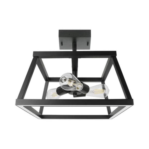 Katalyst 15 in. 3-Light Trapez Matte Black Color Choice Selectable CCT LED W/Night Light Semi-Flush Mount Ceiling Light