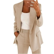 Dezsed Women's 2 Piece Outfit Casual Solid Open Front Blazer Jackets and Dressy Dress Pant Elegant Business Office Suits Set Fall Outfit Khaki XXL