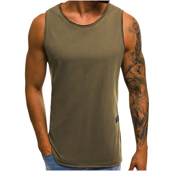 Ernkv Men's Loose Comfy Tank Tops Clearance Fashion Sleeveless Shirts Round Neck Pullover Leisure Comfy Solid Tees Clothing Holiday Summer Army Green L