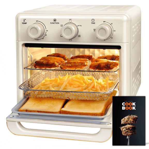 MFVV 10.6QT Toaster Oven Air Fryer Combo,1000W Air Fryer Oven Combo ,3-Layer Cooking,Ideal For Small Kitchen,3 Knob Control & Visible Window