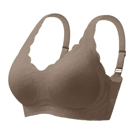 Zshosam Women Wireless Bra with Seamless Smooth Comfort Wirefree T Shirt Bra Plus Size Lace Mesh Bras Underwire Brassiere(Coffee XXXXXL)