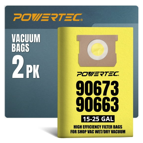 POWERTEC 2PK 90663, 90673 Shop Vacuum Bags for Shop Vac Type G 9066300, Type J 9067300, VF2008 Filter Bags, 15-25 Gallon Replacement For Shop Vac Bags, Shop Vacuum Accessories (75025)