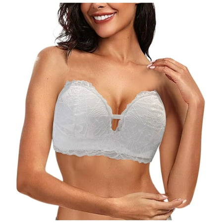 BYHONG Women Strapless off The Shoulder Bra Small Chest Flat Chest Push up Top Non Bra Bras for Women White L