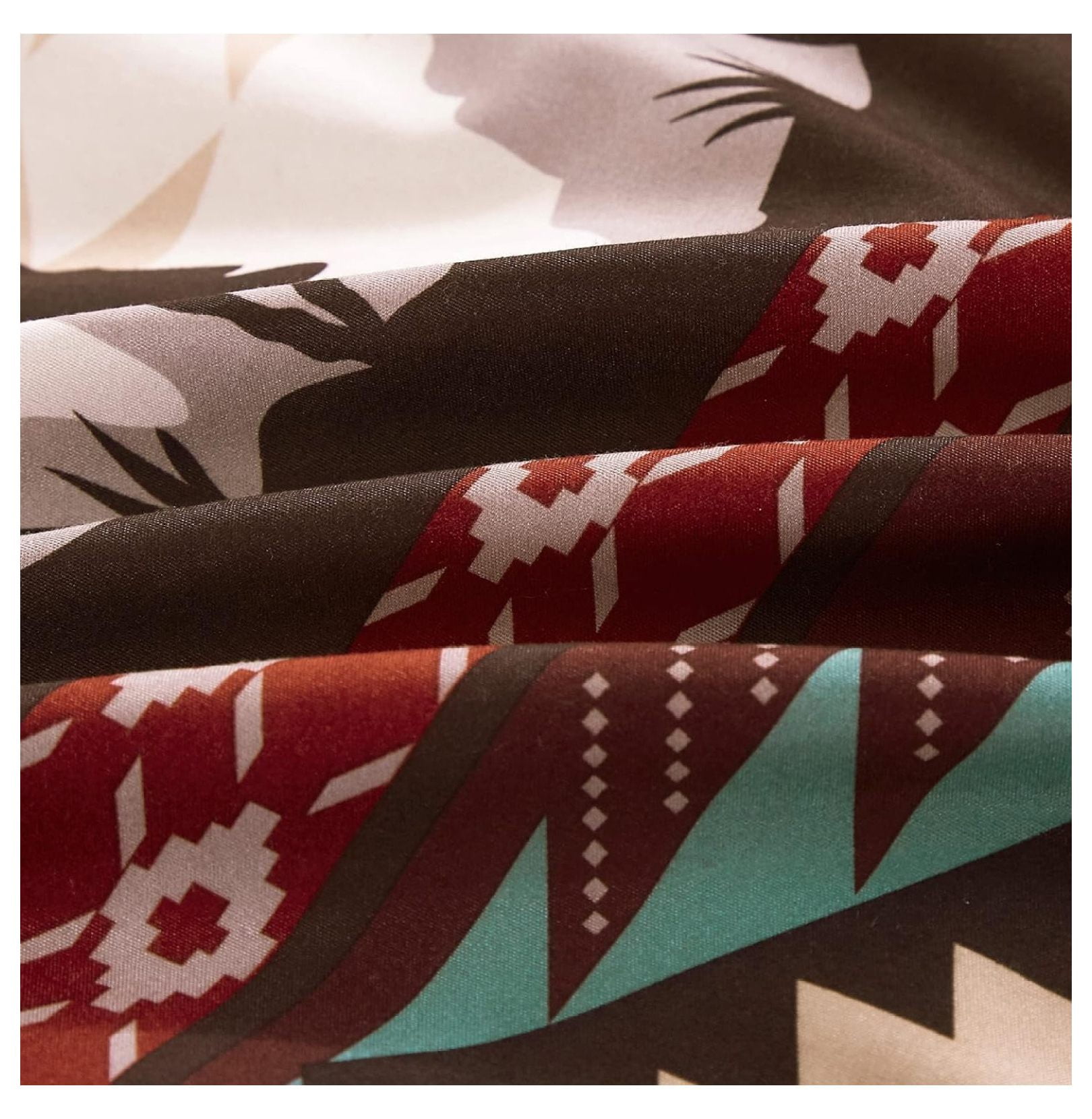 KeLiang Audun 3-Piece Southwestern Aztec Comforter Set - Multicolor Teal Brown Beige Tan Red Printed Washed Microfiber Bedding, Queen Size