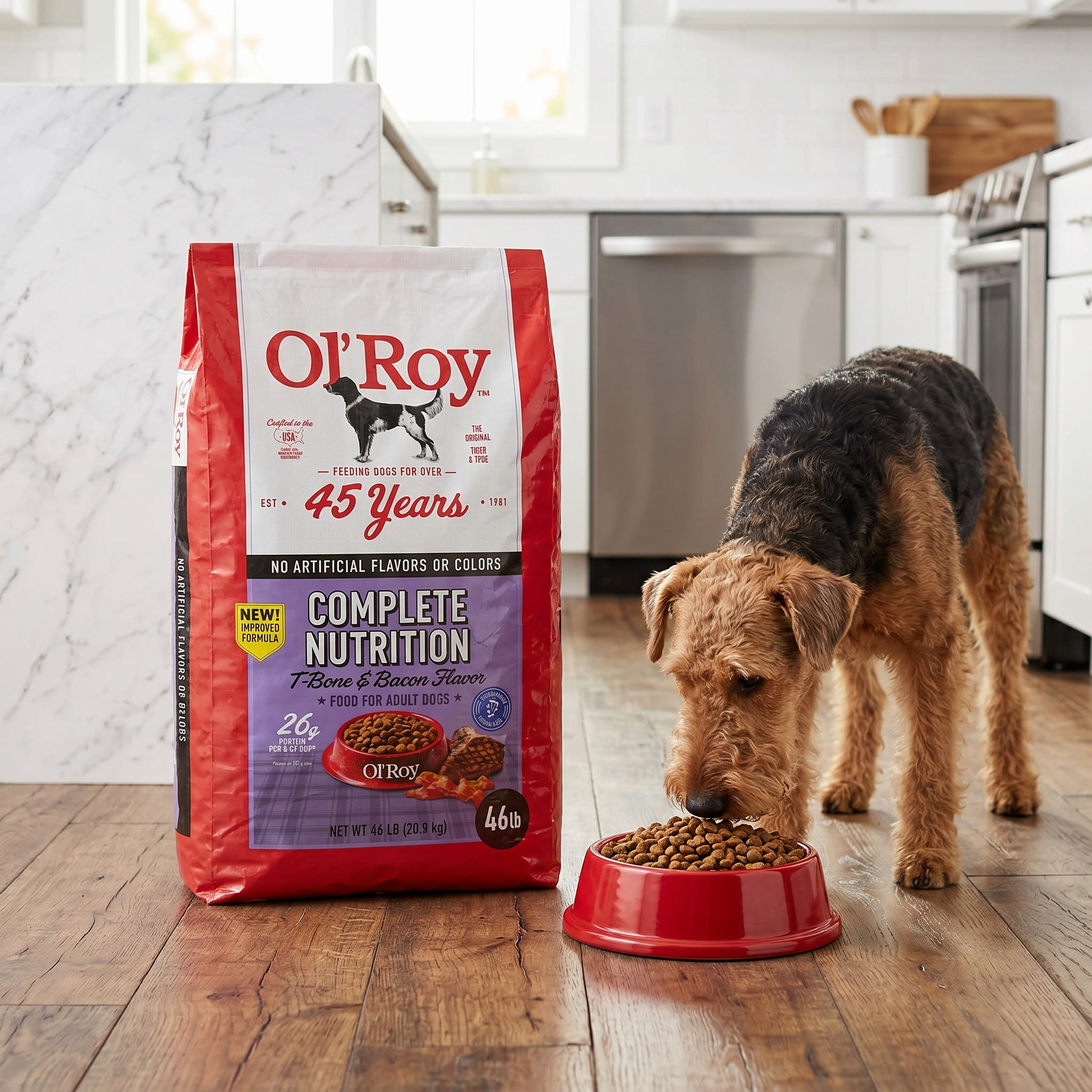 (3 pack) Ol' Roy Complete Nutrition T-Bone and Bacon Flavor Dry Dog Food, 46 lb Bag