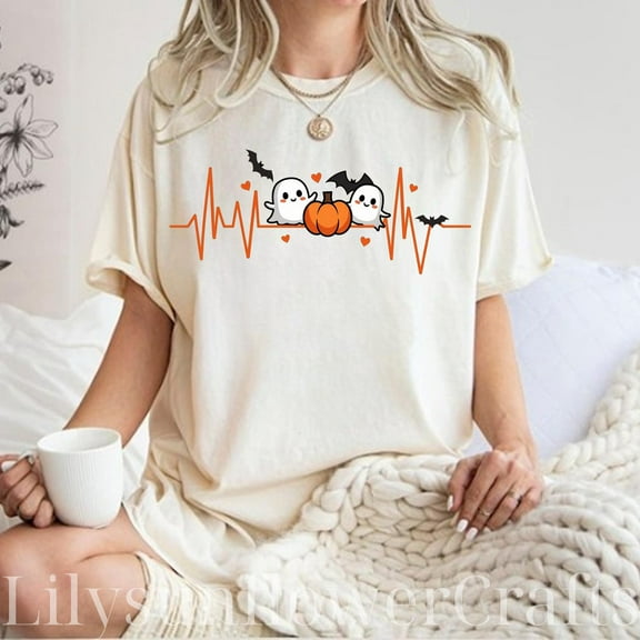 Fukika Halloween ECG Tech Gift, Heartbeat EKG Halloween Shirt, Spooky Medical Shirt, EKG Cited Spooky Season, Cardiac Nurse Ghost Halloween
