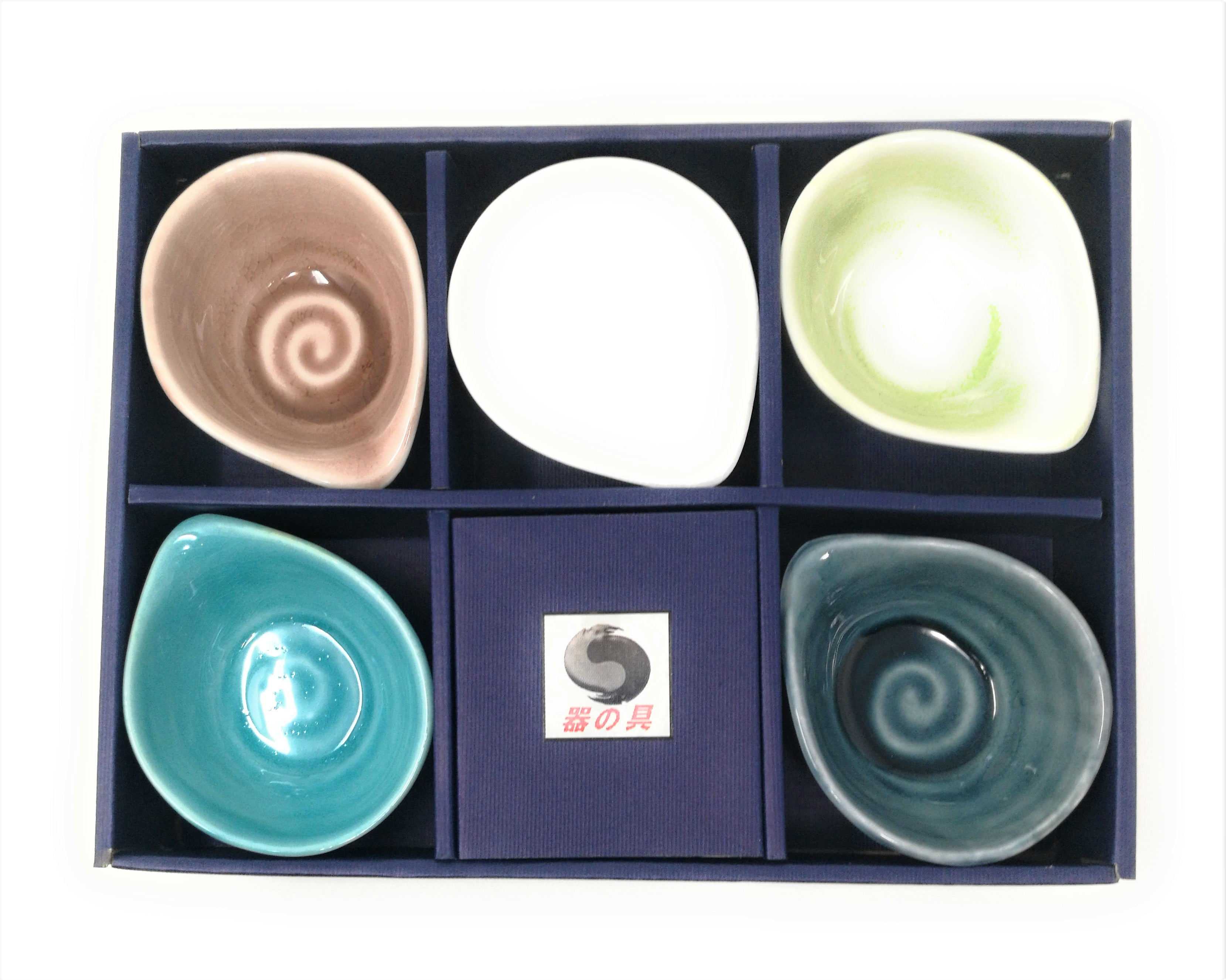 TJ Global Set of 5 Small Japanese Pottery Ceramic Tear Drop Shaped Sauce...