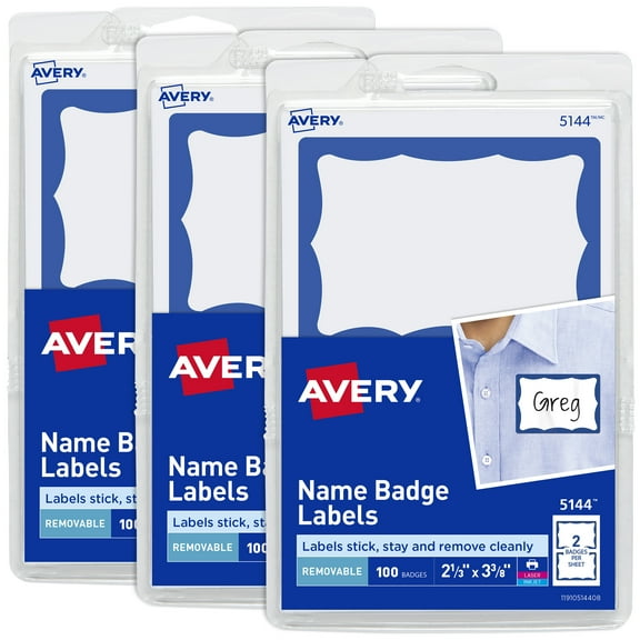 Avery Name Tags with Blue Border, 2-1/3" x 3-3/8", (3 Pack of 5144)