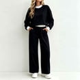 thumbnail image 2 of Qiggri Women's 2 Piece Set Color Block Crew Neck Sweatshirt Elastic Waist Wide Leg Pants Lightweight Co‑Ord Tracksuit with Side Pockets for Coffee Run Daily Errands L, 2 of 5