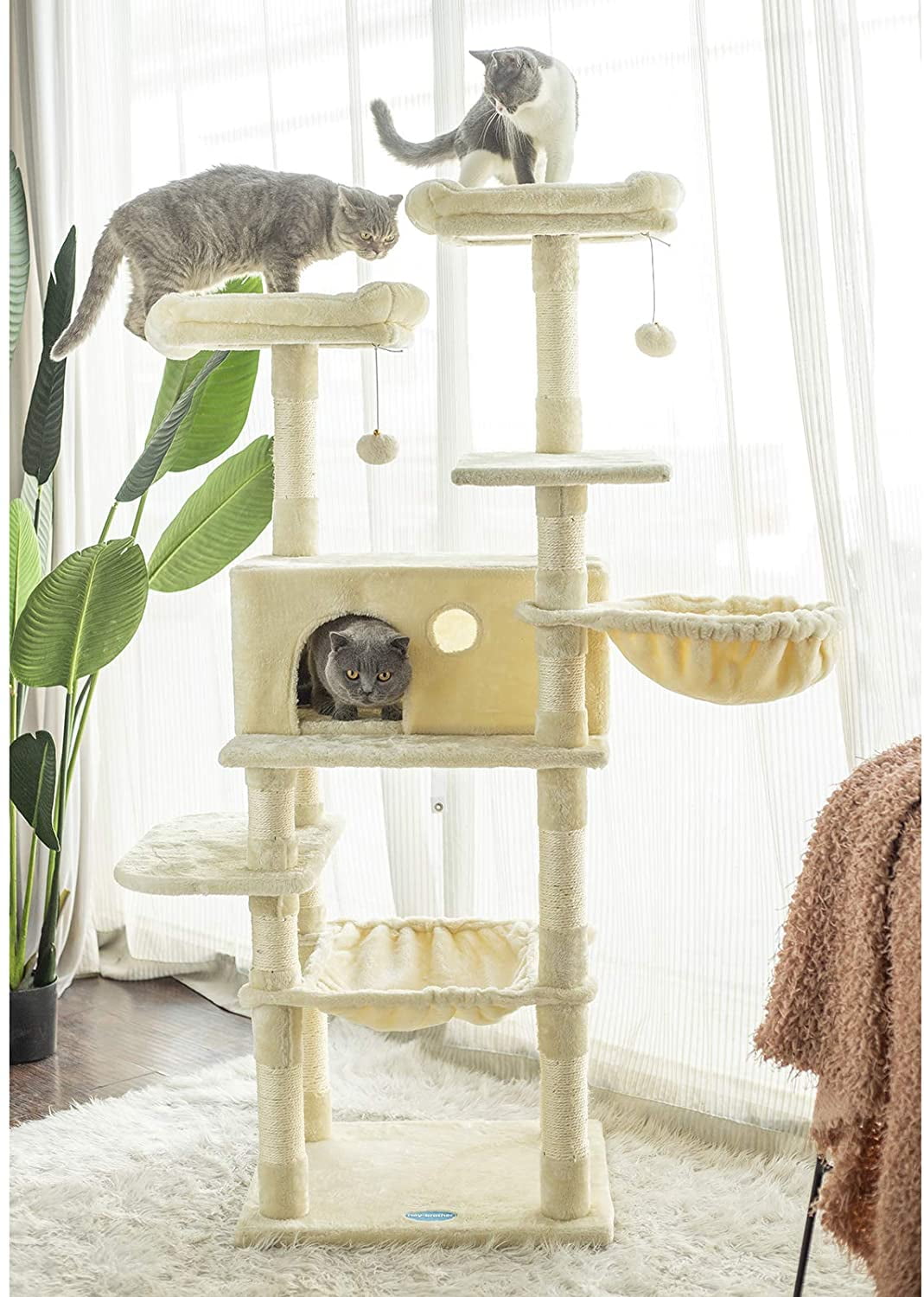 WoodbellmuHeybrother MultiLevel Cat Scratching and Perch Tower Smoky