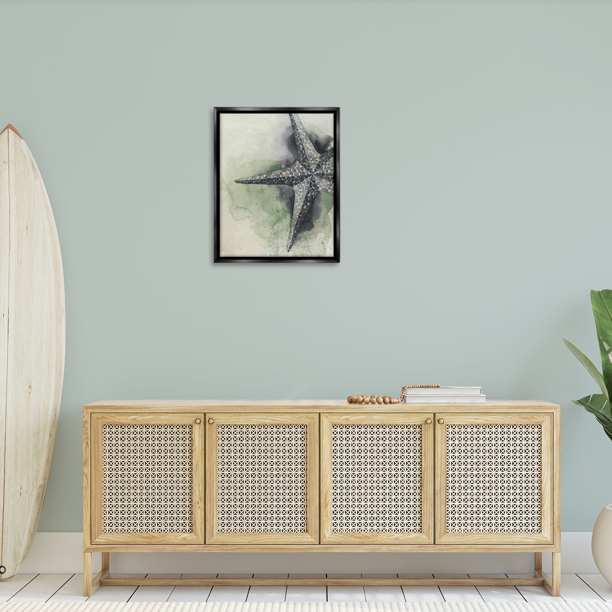 Stupell Industries Spotted Grey Starfish Animals & Insects Painting Black Floater Framed Canvas Art Print Wall Art, 25 x 31