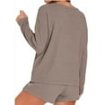 thumbnail image 3 of JGGSPWM Pajamas Set for Women Waffle Knit Lounge Set 2 Piece Loungewear Long Sleeve Top and Shorts Solid Sweatsuit with Pocket Brown XL, 3 of 3