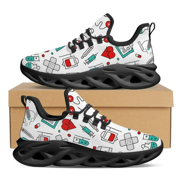 Lindos zapatos de plataforma de médico para enfermería, nuevos zapatos planos transpirables antideslizantes de verano, zapatillas con cordones con estampado médico para exteriores