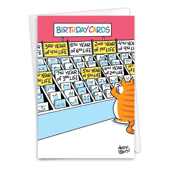 NobleWorks Funny Birthday Greeting Card with 5 x 7 Inch Envelope (1 Card) Bday Cat Lives C10276BDG