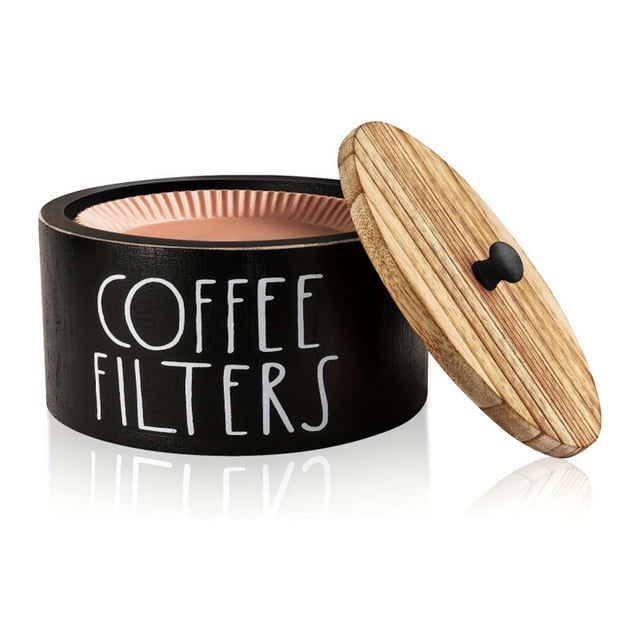Stylish Wooden Coffee Filter Holder with Lid, Dust-Proof Storage Caddy for Coffee Bar & Kitchen Counter