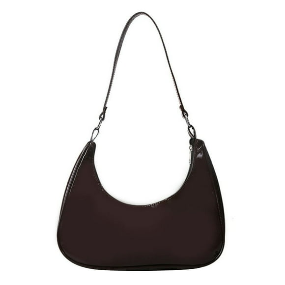 Women Patent Leather Solid Color Crescent Handbag Small Armpit Bag (Coffee)