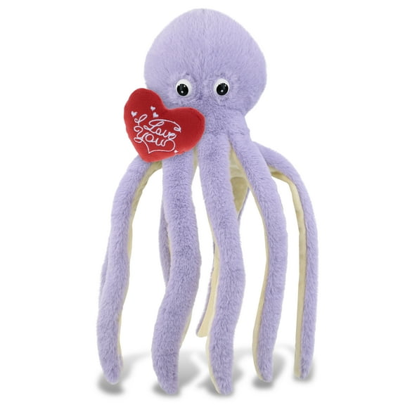 DolliBu I Love You Plush Super Soft Purple Octopus - Cute Stuffed Animal Octopus with Red Heart Plush for Valentines, Anniversary, Romantic Date, Boyfriend, or Girlfriend Gift - 15 Inches