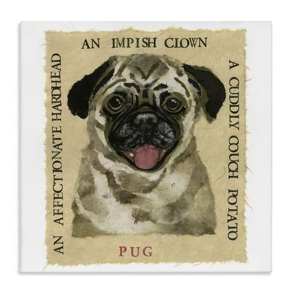 Stupell Industries Fun Pug Pet Phrases Animals Painting Wrapped Canvas Art Print Wall Art, 17 x 17