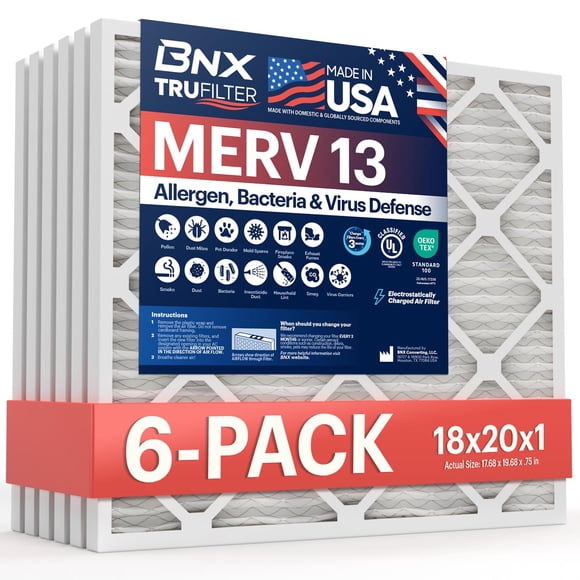 Filtro de aire BNX TruFilter MERV 13 18x20x1 (paquete de 6) para HVAC