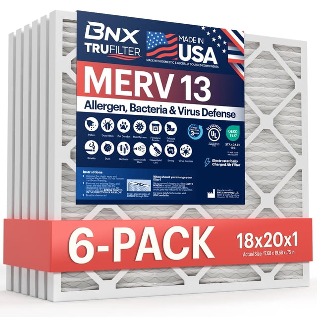 Filtro de aire BNX TruFilter MERV 13 18x20x1 (paquete de 6) para HVAC