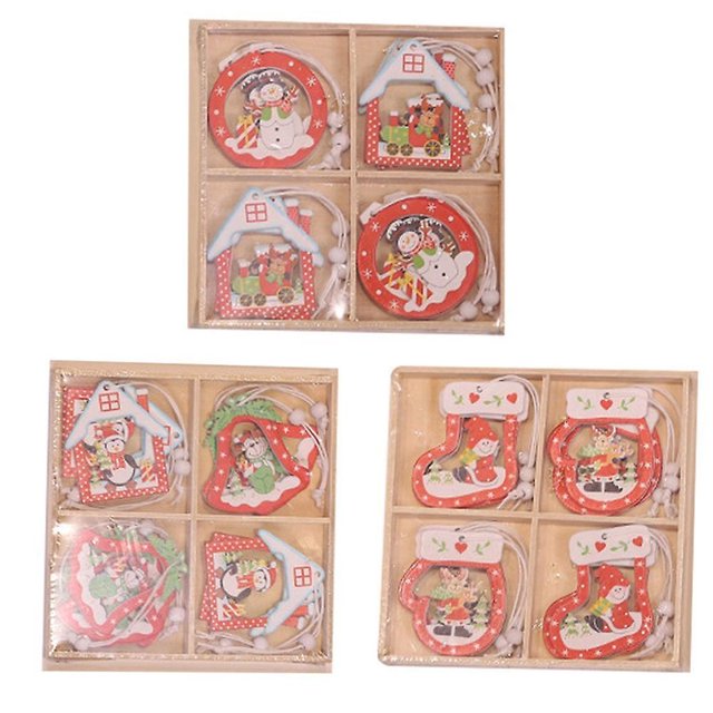 36 piezas de adornos navideños, colgantes navideños de madera, decoración de árbol de Navidad, colgante de Papá Noel, muñeco de nieve, rienda colgante para árbol de Navidad, color