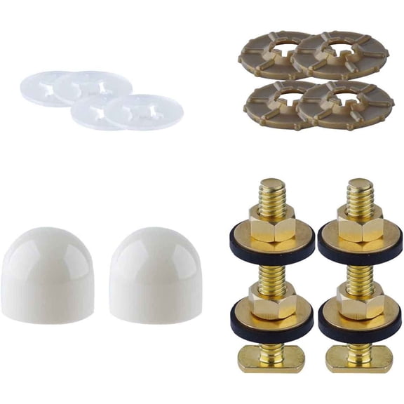 Toilet Floor Bolts and Caps Set, Solid Brass Universal Toilet Bowl to Floor Bolts, with Caps, Nuts and Washers, Heavy Duty Closet Bolt Set