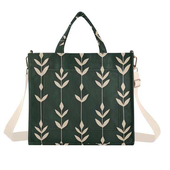 FORMRS Womens Corduroy Tote Bag Crossbody Shoulder Handbag with Pocket, Green Plants