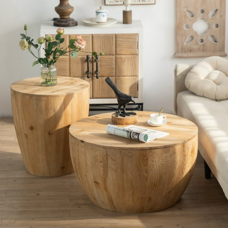 Solid wood round on sale drum coffee table