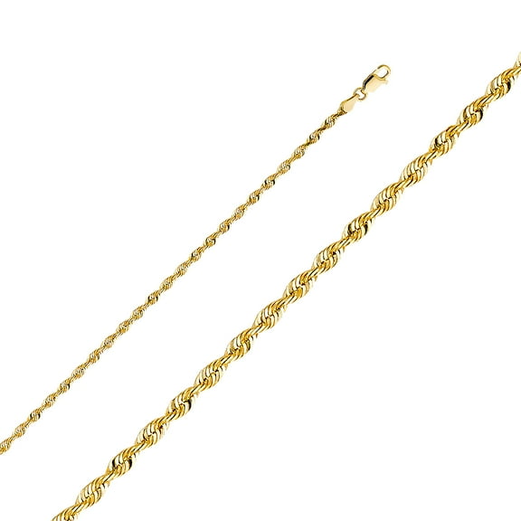 14k Yellow Gold 3mm Diamond-Cut Solid Rope Chain Link Necklace 20" Jewelry Female Unisex