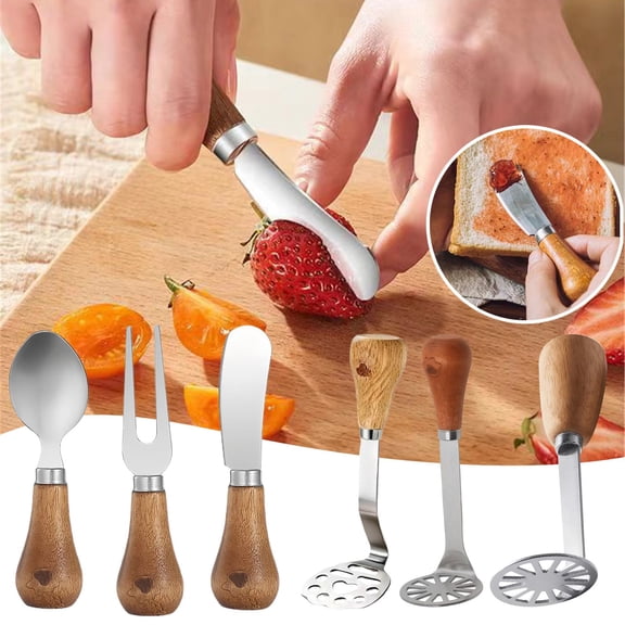 Stainless Steel Butter Spreader with Wooden Handle, Standing Butter Knife for Cheese, Jam, Easy Slicing Kitchen Utensil, Mini Butter Spreader, 12*2.5cm