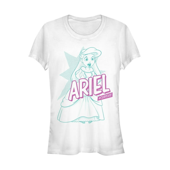 Junior's The Little Mermaid Curious Pop Art Graphic Tee White Medium