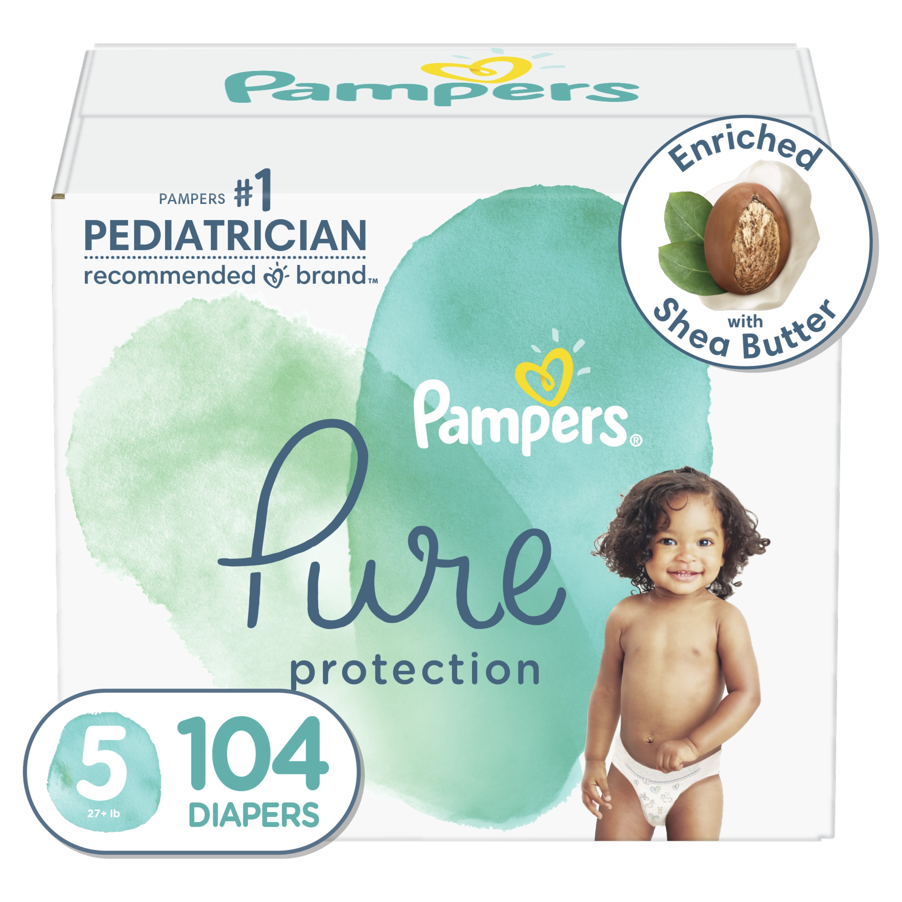 novela Bungalow Escuela de posgrado Pampers Pure Protection Diapers, Size 5, 27+ lbs. (104 Count) - Walmart.com