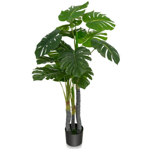 Gymax 4FT Artificial Tree Artificial Monstera Palm Tree Fake Plant for Indoor Outdoor