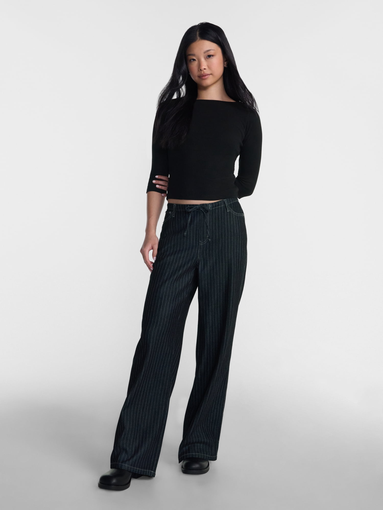 No Boundaries Mini Waistband Wide Leg Pants, 31'' Inseam, Women's XXS-XXL
