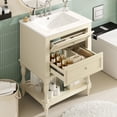 thumbnail image 2 of 24" Retro Elegant Bathroom Vanity with Storage, Modern Minimalist Bathroom Vanity with Open Shelf, Freestanding Storage Cabinet with Ceramic Sink for Bathroom, Beige, 2 of 9