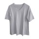 thumbnail image 4 of Camiseta informal de mujer con cuello en V, manga corta y corte holgado - Algodón suave, prenda básica versátil, 4 of 4