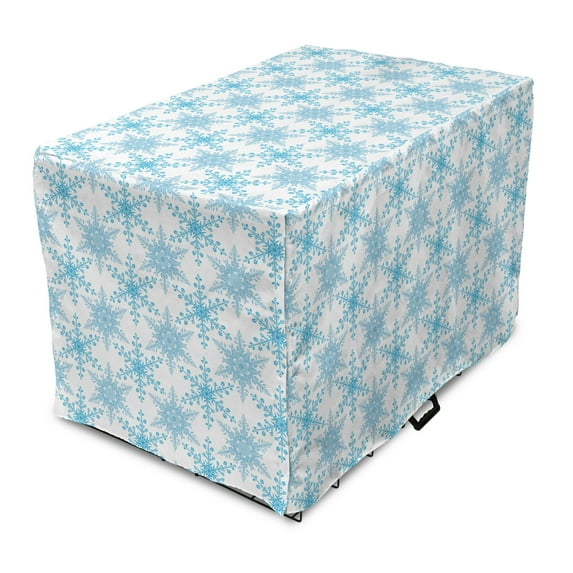 Snowflake Dog Crate Cover, Repetitive Snowfall Winter Elements Cold Tones Print, Easy to Use Pet Kennel Cover Small Dogs Puppies Kittens, 7 Sizes, Sky Blue, by Ambesonne